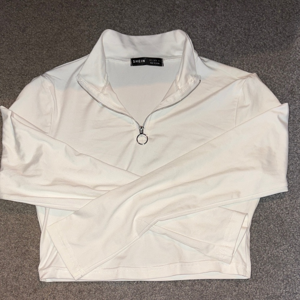 SHEIN White Long Sleeve Zip-Up Top